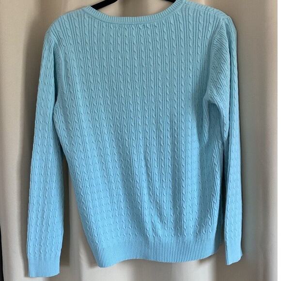 Studio Works Light Blue Cable Knit Women’s V-Neck Pullover Sweater Size Large - Picture 6 of 11